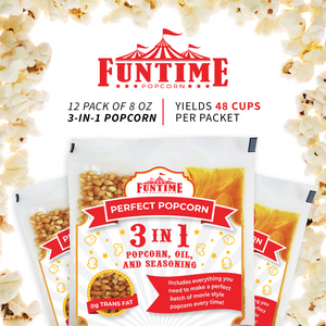 FunTime FT812 8-Ounce 3-in-1 Popcorn portion Movie Pouch Kit - 12pk