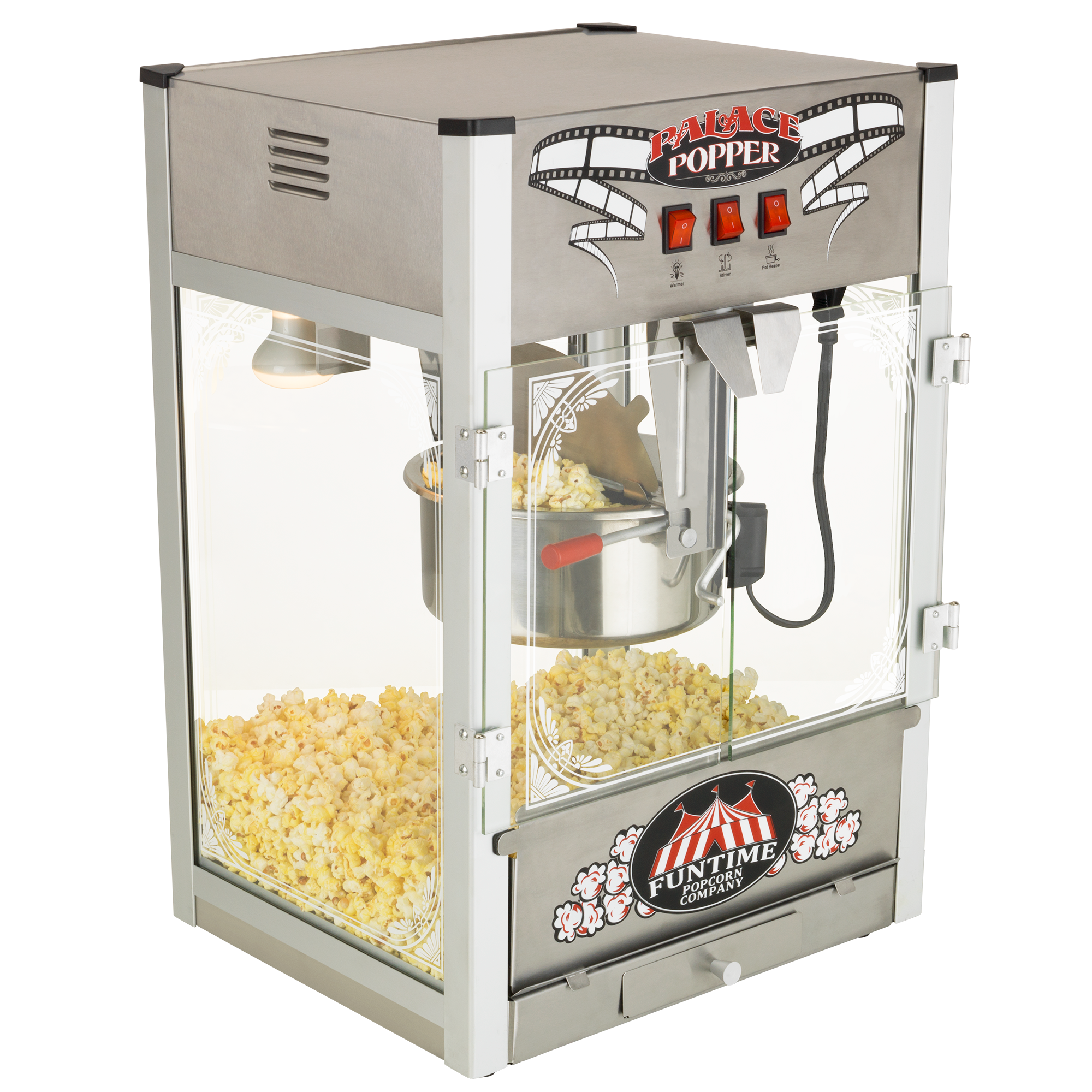 POP6A-C Commercial Popcorn Machine Full Automatic Popper Stainless Steel  Electric Popcorn Maker With Handcart Wheel