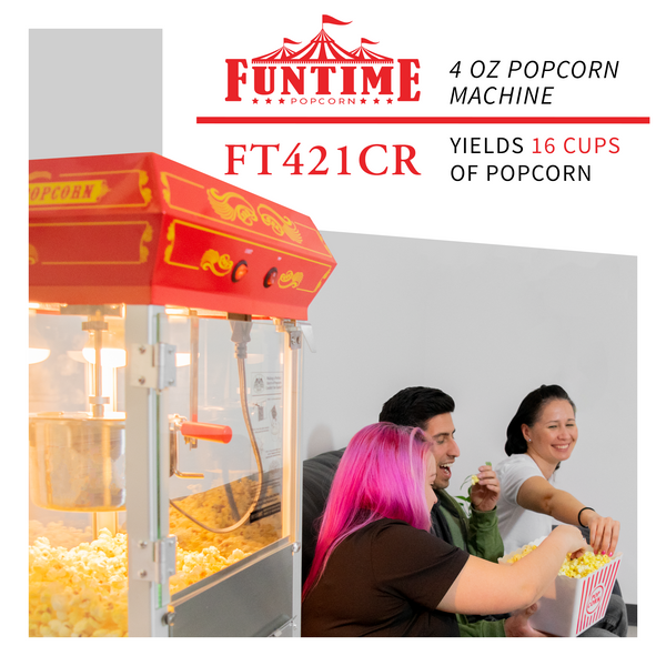 FunTime FT421CR 4oz Red Bar Table Top Popcorn Popper Maker Machine ...