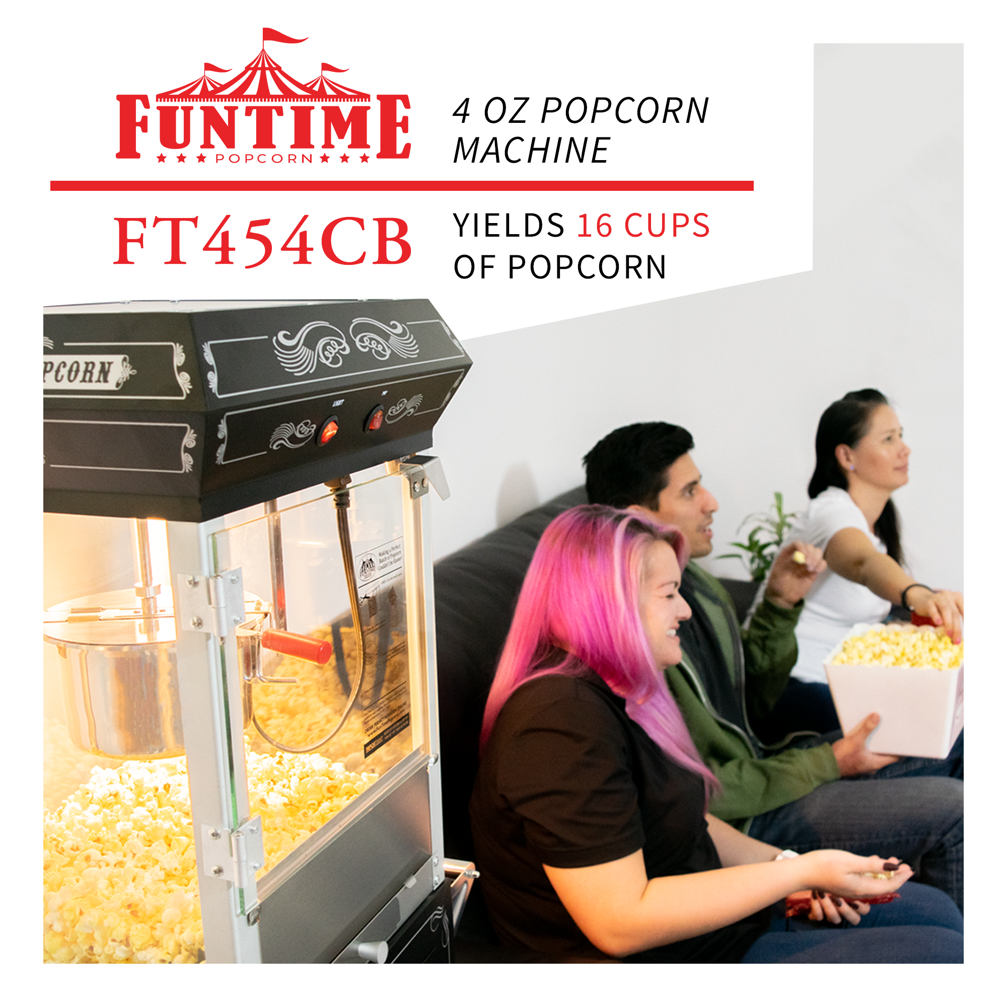 FunTime FT454CB 4oz Black Popcorn Popper Machine Maker Cart Vintage St -  funtimepopcorn