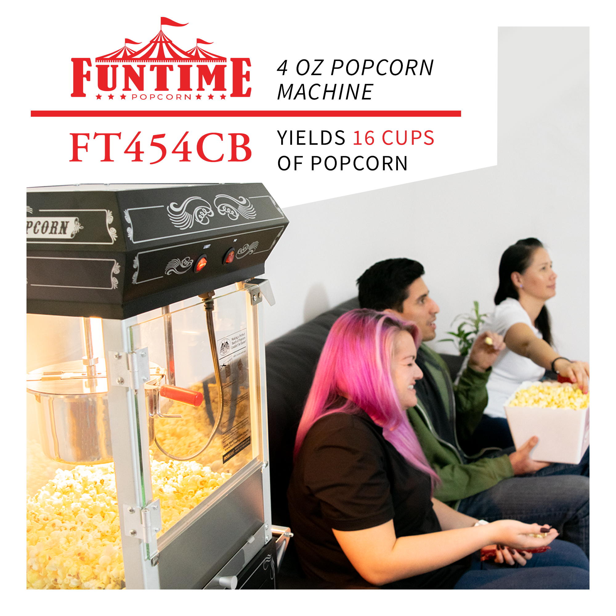 Funtime Sideshow Popper 4-oz Hot Oil Popcorn Machine with Black/ Silver Cart