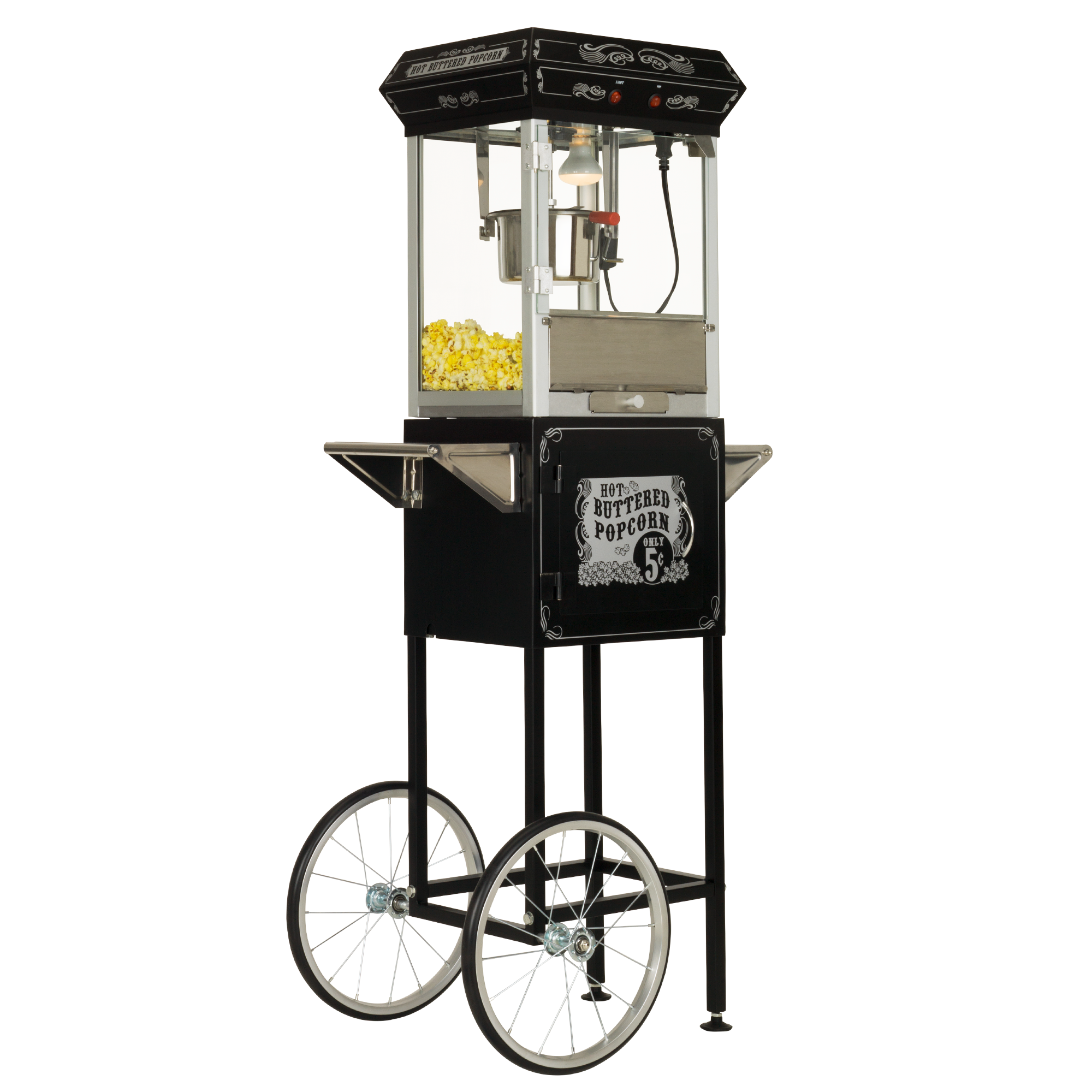 Funtime Sideshow Popper 4-oz Hot Oil Popcorn Machine with Black/ Silver Cart