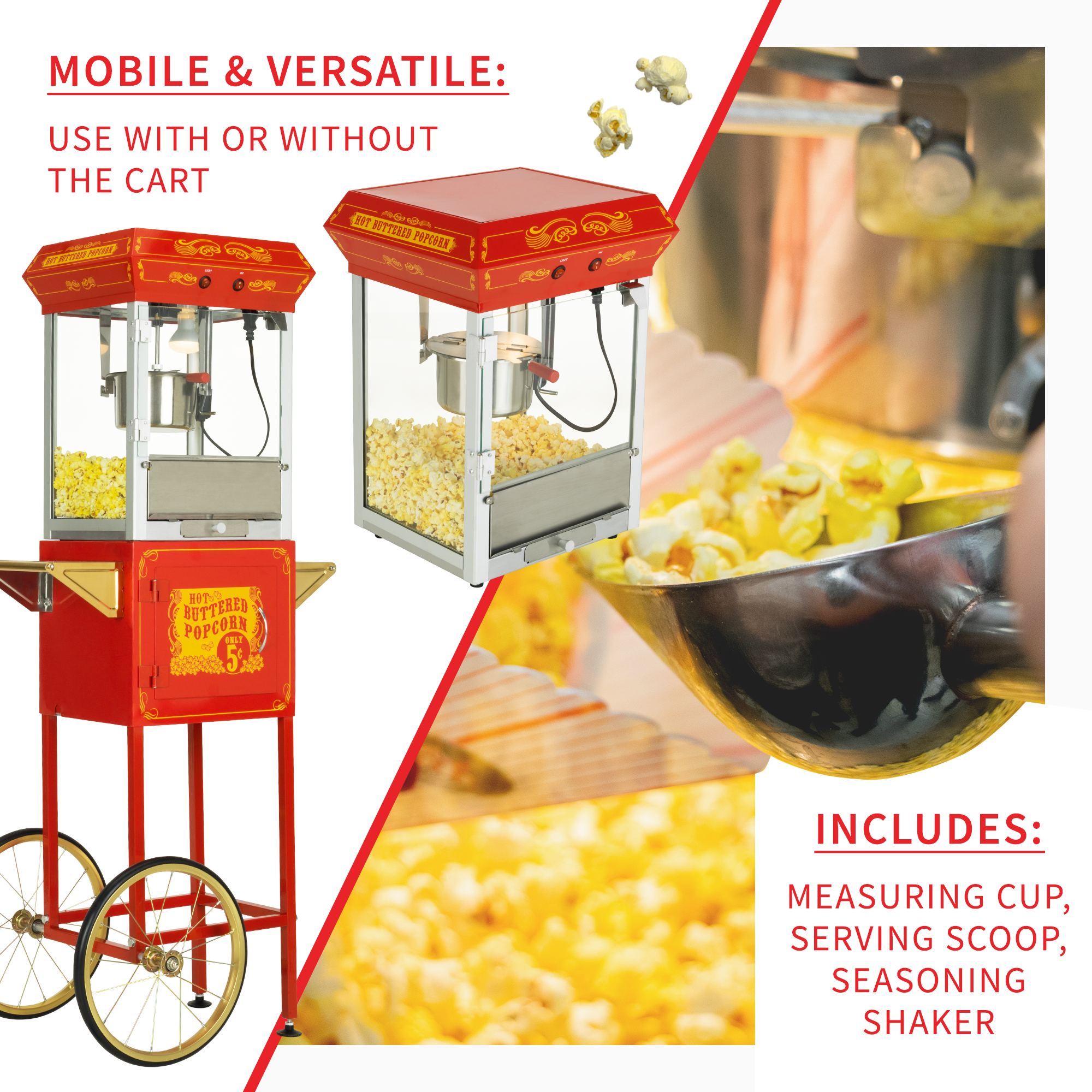 FunTime FT454CR 4oz Red Popcorn Popper Machine Maker Cart Vintage