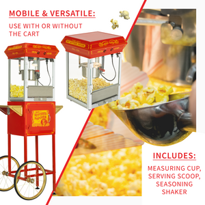 FunTime FT454CR 4oz Red Popcorn Popper Machine Maker Cart Vintage Style