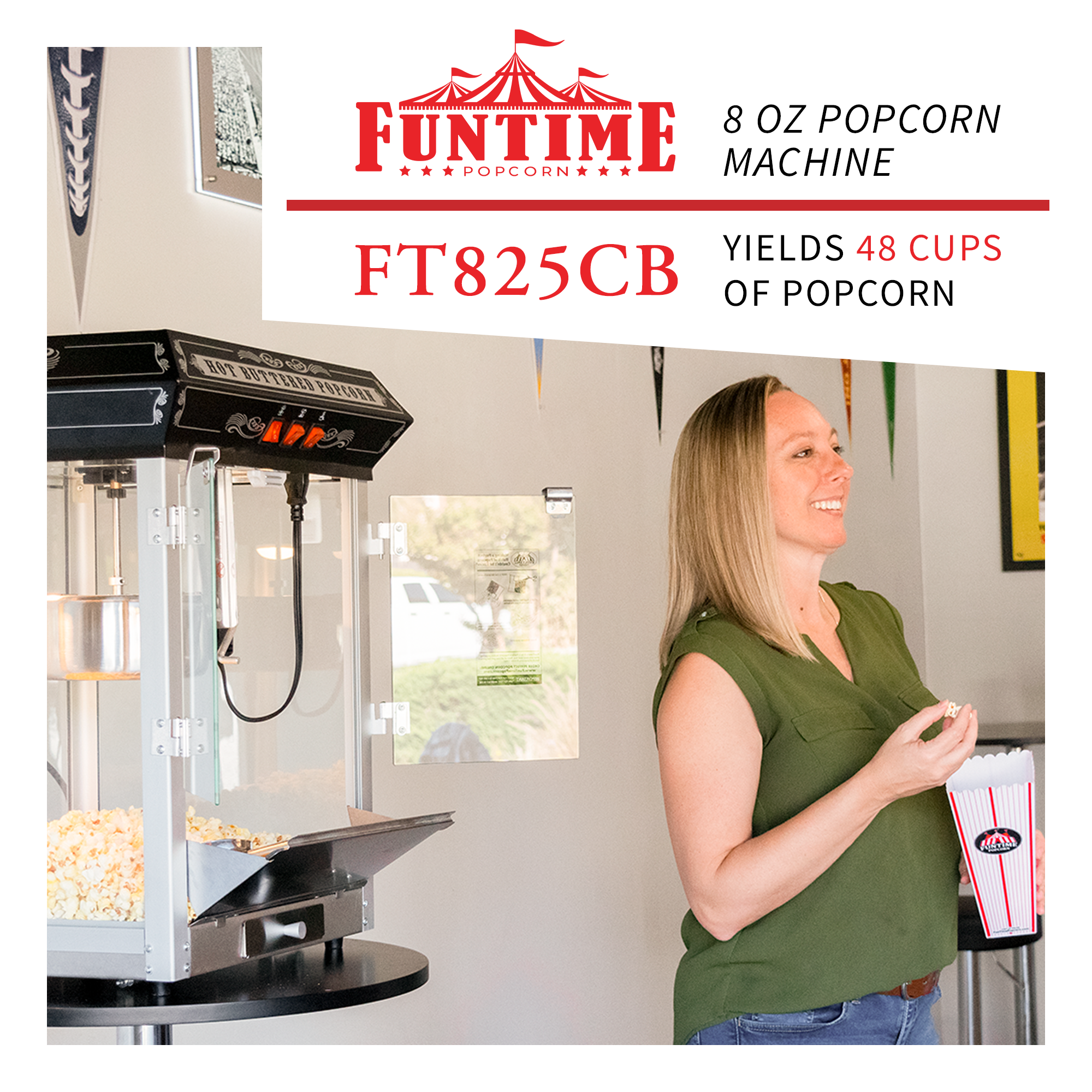 Funtime FT8000CP 8 oz Commercial Carnival Bar Style Popcorn Popper Machine