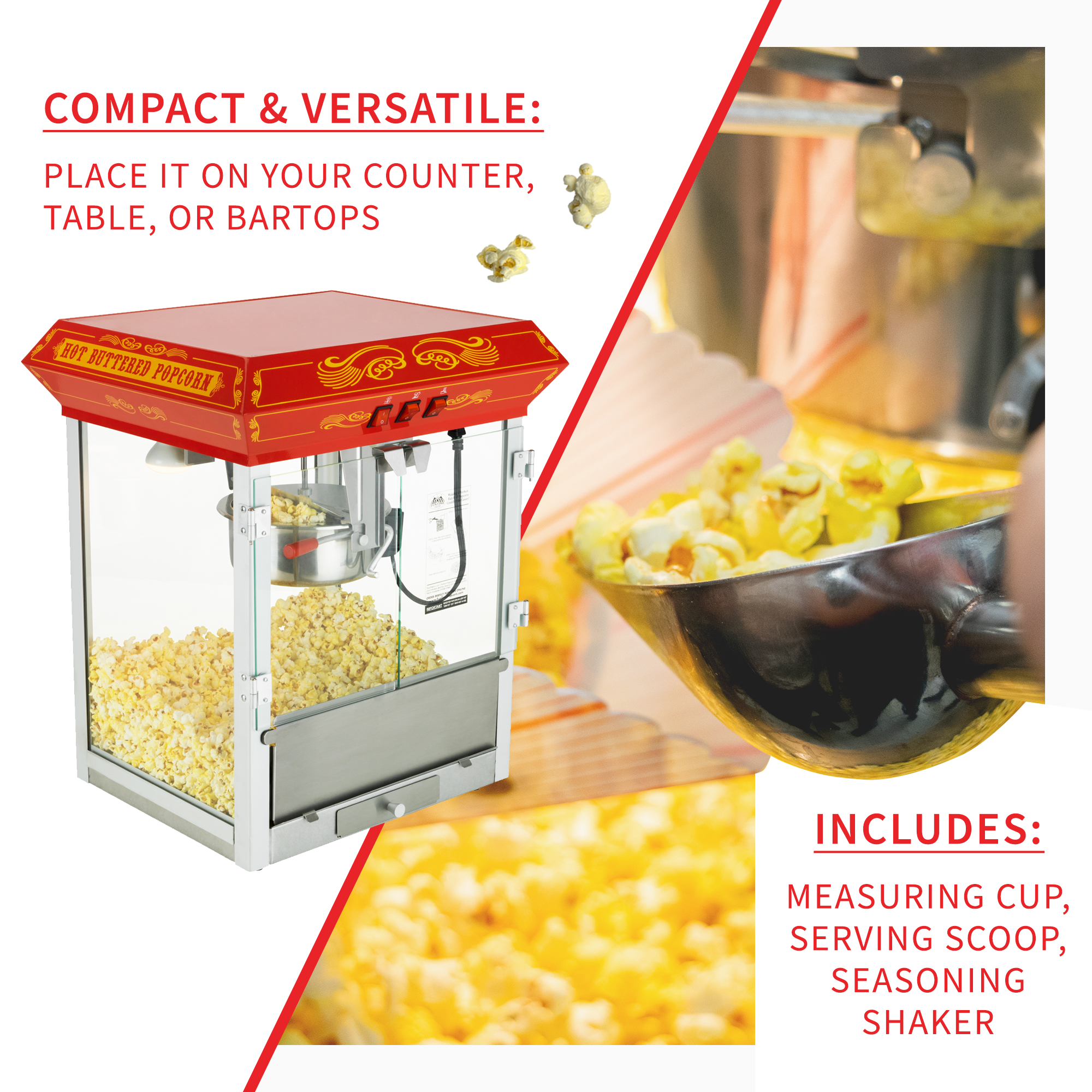 Great Northern Popcorn 2 Cups Oil Popcorn Machine, Red, Tabletop, Glass  Housing, Popcorn Maker with Stainless Steel Kettle, Nostalgic Design,  Countertop Model in the Popcorn Machines department at