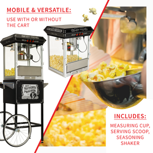 FunTime FT860CB 8oz Premium Black Popcorn Popper Machine Maker Cart Vintage