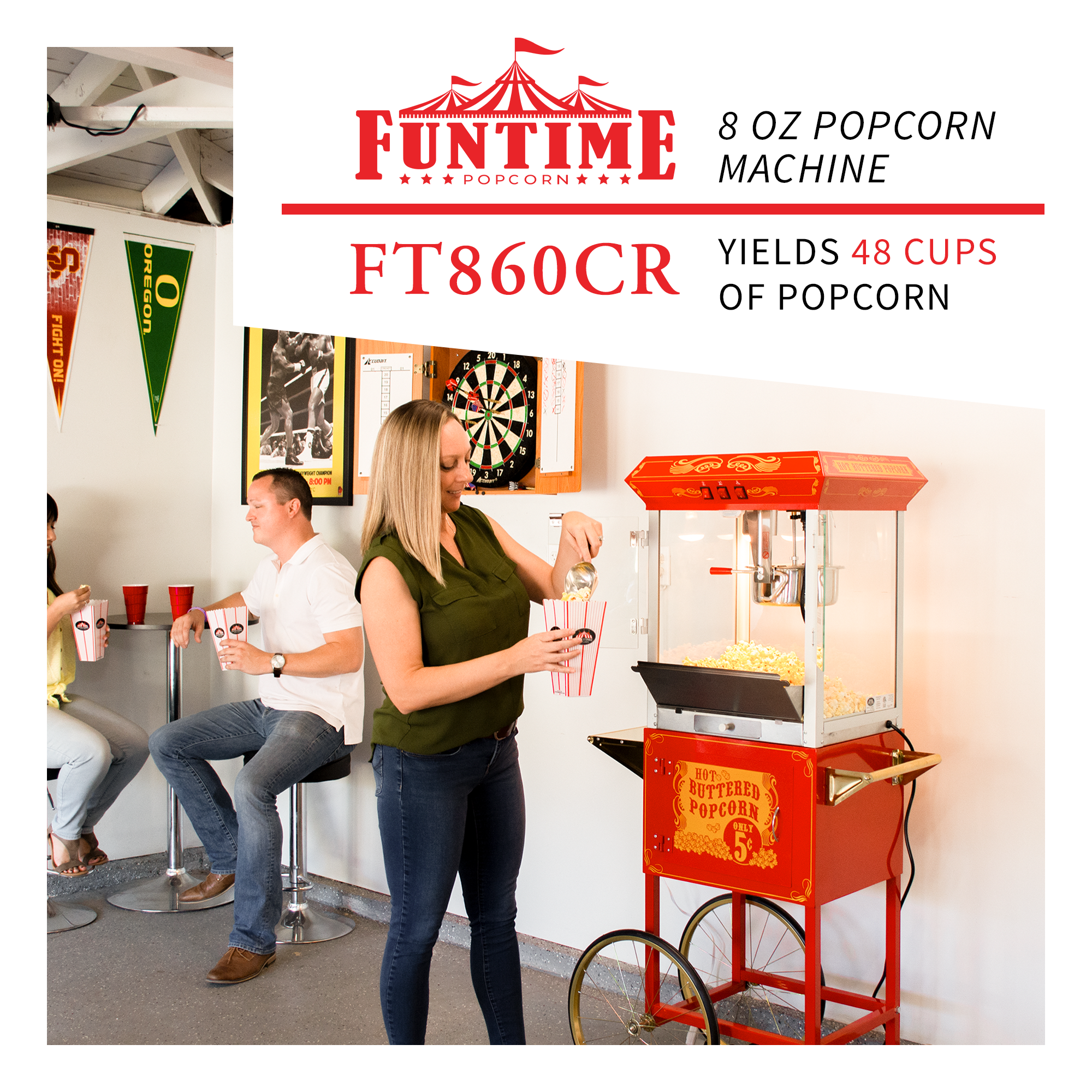 New Red 8 oz Popcorn Machine with Cart Durable Glass Cheap Party Portable  Wheels