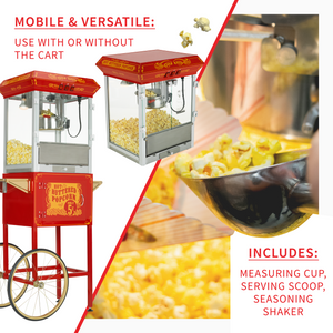 FunTime FT860CR 8oz Premium Red/Gold Popcorn Popper Machine Maker Cart Vintage