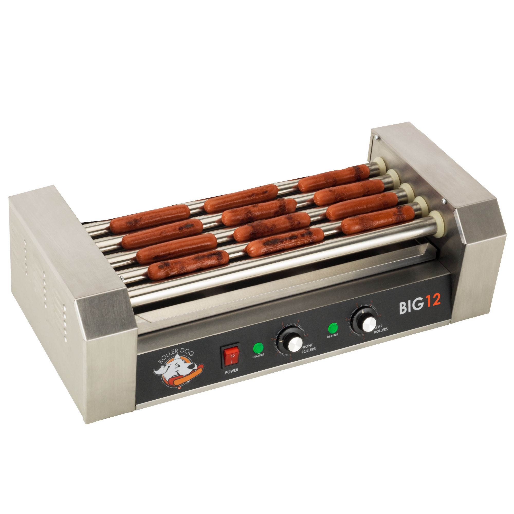 1000W Hot Dog Roller Machine,Dual Temp Control Commercial Grill Cooker  Machine with Removable Stainless Steel Drip Tray and Cover, 12 Hot Dog 5