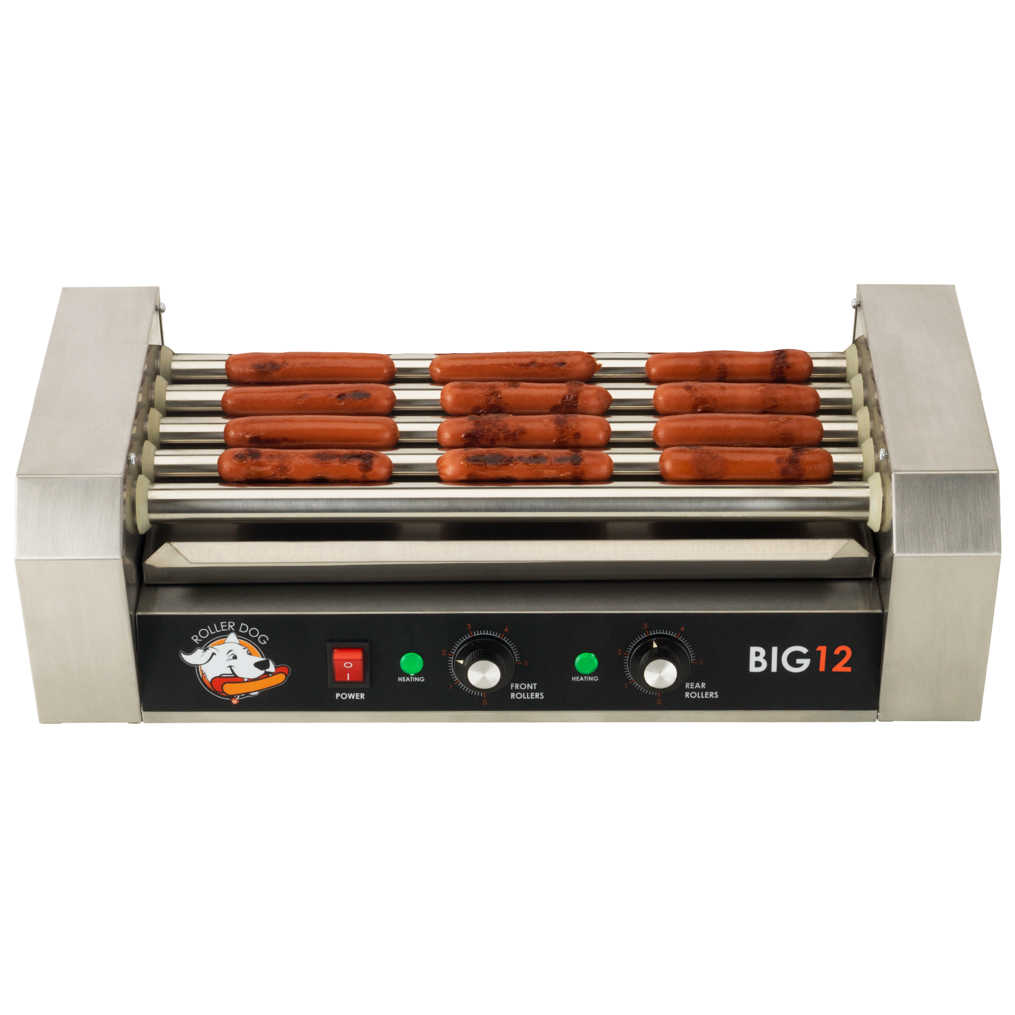 1000W Hot Dog Roller Machine,Dual Temp Control Commercial Grill Cooker  Machine with Removable Stainless Steel Drip Tray and Cover, 12 Hot Dog 5